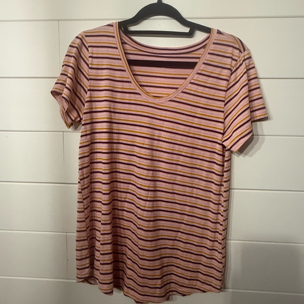 a.n.a Pink Striped Short Sleeve T-Shirt
